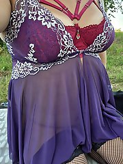 Married woman with a curvaceous body enjoys outdoor sex.