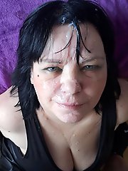 A mature woman from Czech Republic with a lot of cum on her face.